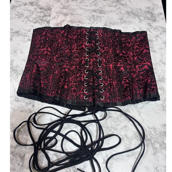 Goth Coquette Bustier Lace Up Corset 32 Blk Red Steampunk Victorian Style Witchy - Picture 1 of 9